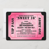 Sweet zestien VIP Ticket Style Party-uitnodigingen Kaart (Voorkant)