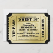 Sweet zestien VIP Ticket Style Party-uitnodigingen Kaart (Voorkant)