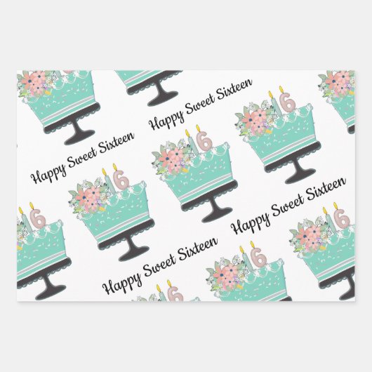 Sweet zestien zestiende zestiendagskaarten die pap inpakpapier vel (Voorkant 2)