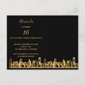 Sweet zestien zwarte skyline-uitnodigingen voor go briefkaart (Achterkant)