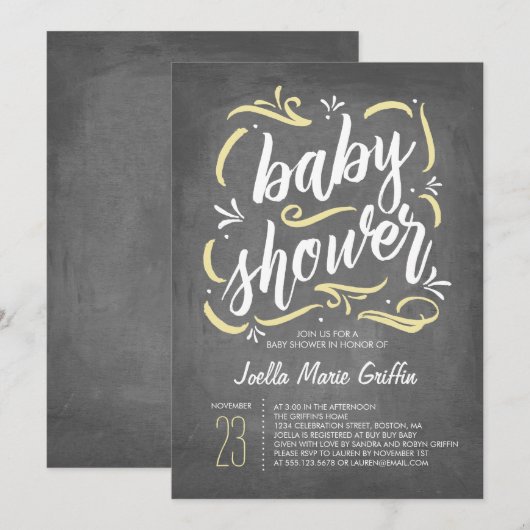 Sweetest Chalkboard Baby shower Invitation | Yello Kaart (Voorkant / Achterkant)