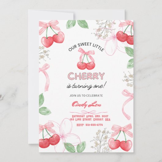 Sweetest Cherry 1st Custom Digital  Kaart (Voorkant)