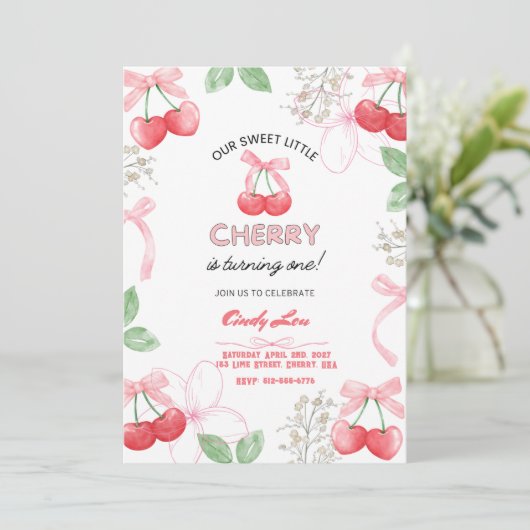 Sweetest Cherry 1st Custom Digital Kaart (Staand voorkant)