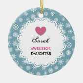 Sweetest DAUGHTER Blue and White Snowflakes S12Z Keramisch Ornament (Voorkant)