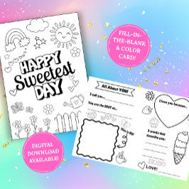 Sweetest Day Coloring Card: Fill-in-the-Blank Kaart