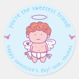 Sweetest Friend - Cute Cupid Kinder Valentijn Clas Ronde Sticker