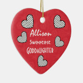 Sweetest GODDAUGHTER Polka Dot Hearts V07A Keramisch Ornament (Rechts)