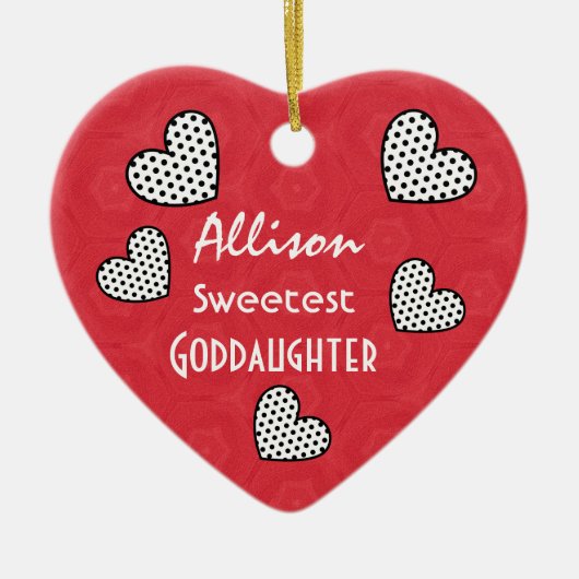 Sweetest GODDAUGHTER Polka Dot Hearts V07A Keramisch Ornament (Voorkant)