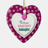 Sweetest Goddochter Maroon Snowflakes Hearts A11 Keramisch Ornament (Rechts)