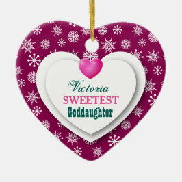 Sweetest Goddochter Maroon Snowflakes Hearts A11 Keramisch Ornament