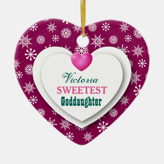 Sweetest Goddochter Maroon Snowflakes Hearts A11 Keramisch Ornament (Voorkant)