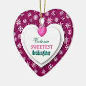 Sweetest Goddochter Maroon Snowflakes Hearts A11 Keramisch Ornament (Links)