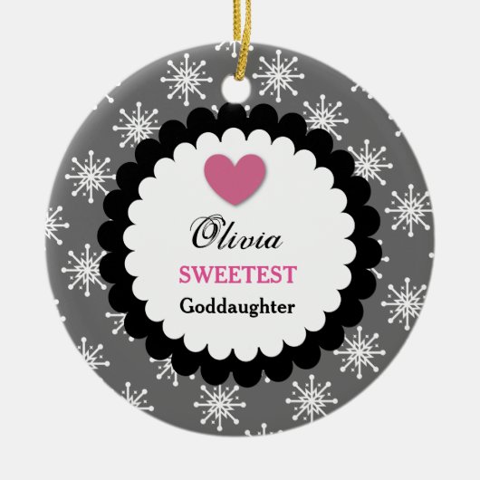 Sweetest Goddochter Silver White Snowflakes S18Z Keramisch Ornament (Voorkant)