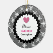 Sweetest Goddochter Silver White Snowflakes S18Z Keramisch Ornament (Links)