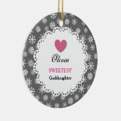 Sweetest Goddochter Silver White Snowflakes S18Z Keramisch Ornament (Rechts)