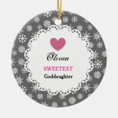 Sweetest Goddochter Silver White Snowflakes S18Z Keramisch Ornament (Voorkant)
