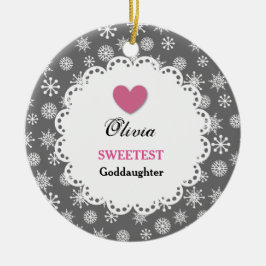 Sweetest Goddochter Silver White Snowflakes S18Z Keramisch Ornament