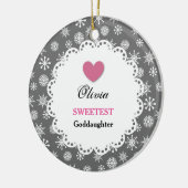 Sweetest Goddochter Silver White Snowflakes S18Z Keramisch Ornament (Links)