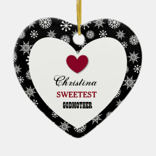 Sweetest Godmoeder Black White Snowflakes Q07A Keramisch Ornament