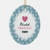 Sweetest Godmoeder Blue and White Snowflakes S21Z Keramisch Ornament (Rechts)