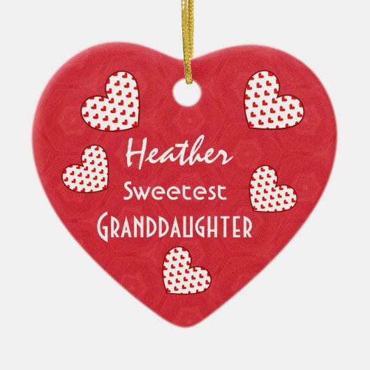 Sweetest GRANDDAUGHTER Red Hearts V05 Keramisch Ornament (Voorkant)