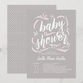 Sweetest Grey and Pink Baby shower Invitation Kaart (Voorkant / Achterkant)
