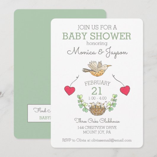 Sweetest Mama Bird Flying Baby shower Green Kaart (Voorkant / Achterkant)