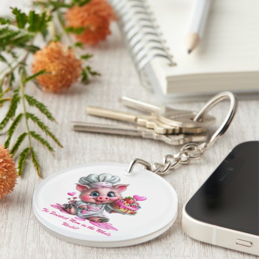 Sweetest Mom Pig Chef Keychain (Voorkant Rechts)