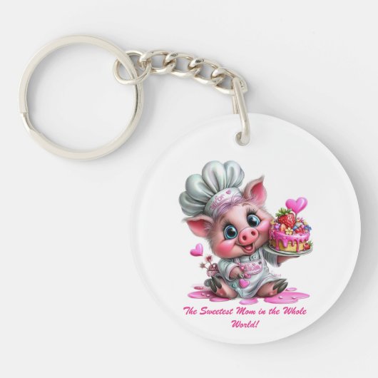 Sweetest Mom Pig Chef Keychain (Voorkant)