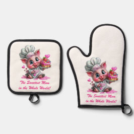 Sweetest Mom Pig Chef Oven Mitts & Pot Holder Set