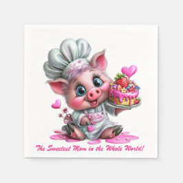Sweetest Mom Pig Chef Party Napkins Servet
