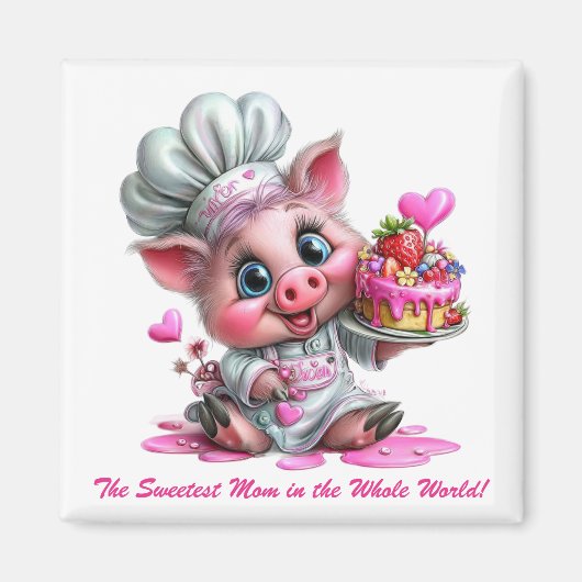 Sweetest Mom Pig Chef Refrigerator Magnet (Voorkant)