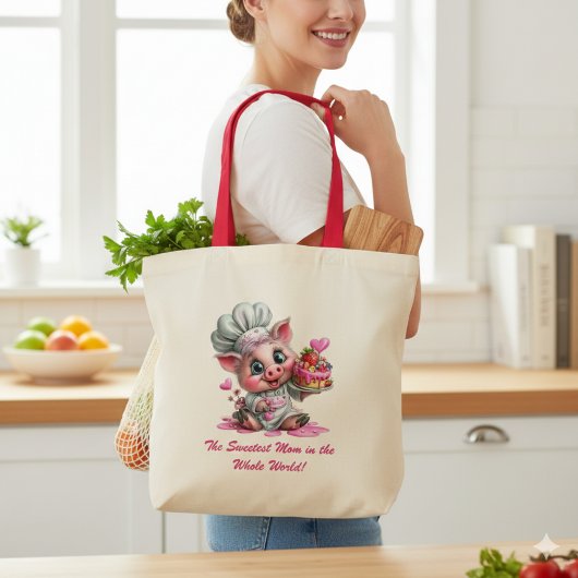 Sweetest Mom Pig Chef Tote Bag