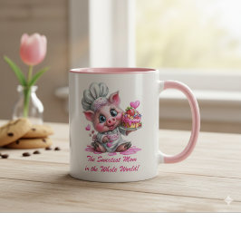 Sweetest Mom Pig Chef Two-Tone Coffee Mug Mok