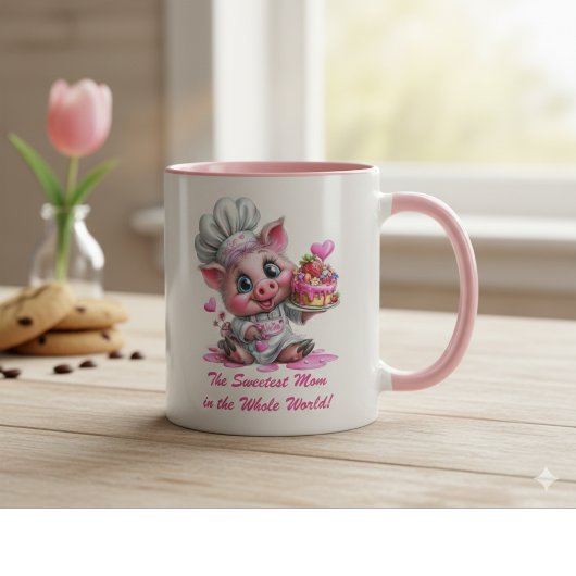Sweetest Mom Pig Chef Two-Tone Coffee Mug Mok