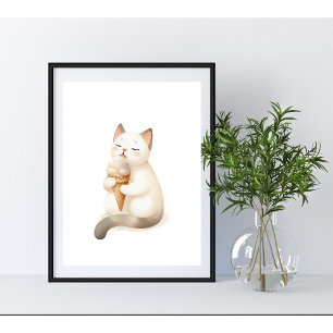 Sweetest Moment Kat Genieten van Ice Cream Cone Poster