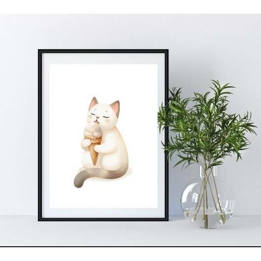Sweetest Moment Kat Genieten van Ice Cream Cone Poster