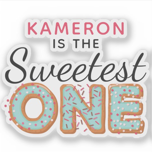SWEETEST ONE Blue Donuts Verjaardag Naam Scrapbook Sticker (Voorkant)