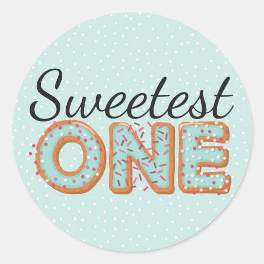 SWEETEST ONE Blue Iced Donuts Baby Eerste Verjaard Ronde Sticker (Voorkant)