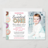 SWEETEST ONE Blue Iced Donuts Eerste Verjaardag Fo Magnetische Uitnodiging (Voorkant)