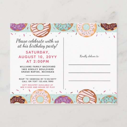 SWEETEST ONE Blue Iced Donuts Eerste Verjaardag Fo Uitnodiging Briefkaart (Achterkant)