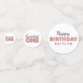 SWEETEST ONE Pink Iced Donuts Baby Eerste Verjaard Confetti (Voorkanten)