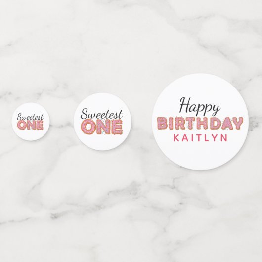 SWEETEST ONE Pink Iced Donuts Baby Eerste Verjaard Confetti (Voorkanten)