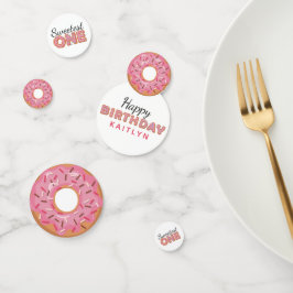 SWEETEST ONE Pink Iced Donuts Baby Eerste Verjaard Confetti