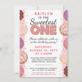 SWEETEST ONE Pink Iced Donuts Baby Eerste Verjaard Kaart (Voorkant)