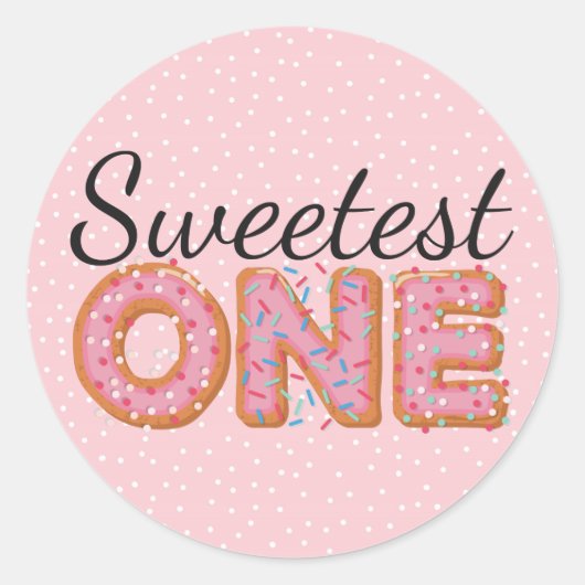 SWEETEST ONE Pink Iced Donuts Baby Eerste Verjaard Ronde Sticker (Voorkant)