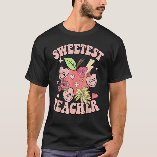Sweetest Teacher Funny Valentines Day Retro Teache T-shirt (Voorkant)