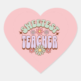 Sweetest Teacher Retro Flower Valentijn Heart Hart Sticker
