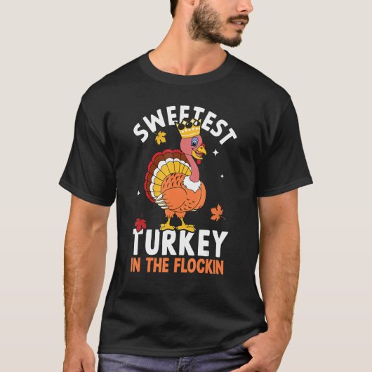 Sweetest Turkey In The Flock Autumn Fall Thanksgiv T-shirt (Voorkant)