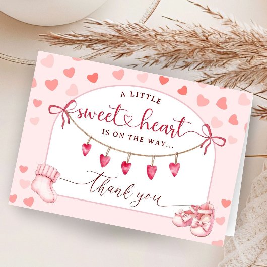 Sweetheart Baby Shower Folded Thank You Cards Bedankkaart